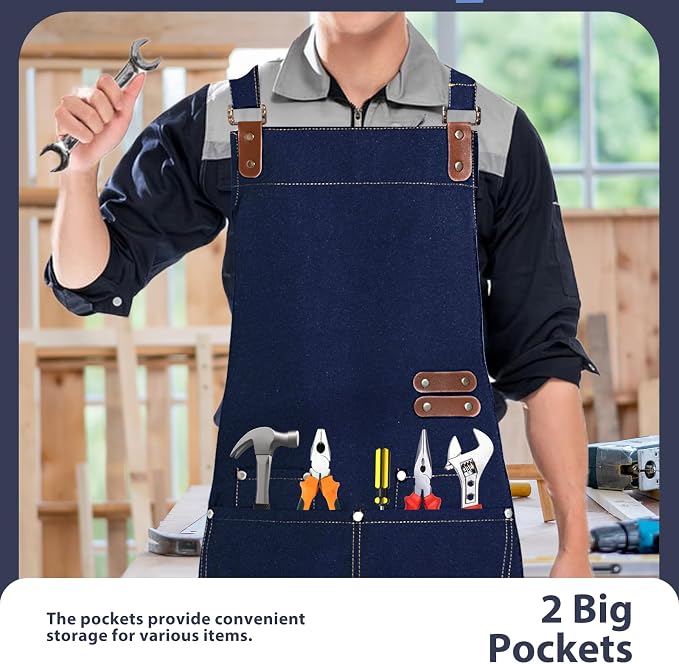 Apron for Men Women, Chef Cotton Apron with Pockets Adjustable Strap | Heavy Duty Kitchen Apron, Oil Resistant, Aprons for Cooking, Baking, BBQ, Grill, Gardening, Woodwork, Hair Stylist - Image 4