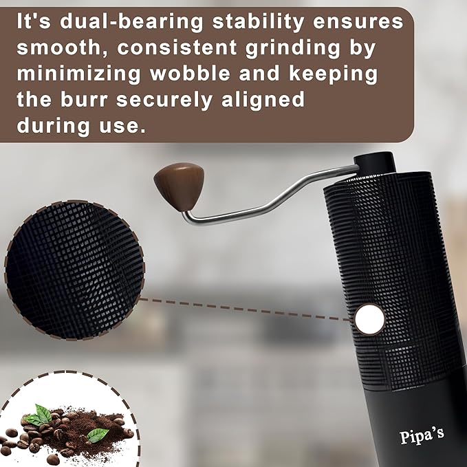 Pipa’s Manual Coffee Bean Grinder with Brush (35g) | Stainless Steel Burr Mill, Adjustable Coffee Grinder for Espresso, Pour Over, French Press & Cold Brew | Coffee Hand Grinder for Home & Outdoor