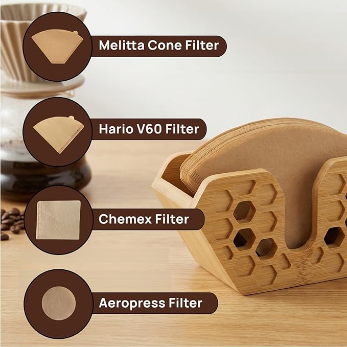 Bamboo Coffee Filter Holder - Dispenser, Storage, Container & Rack for Aeropress,Chemex, Hario V60,Melitta