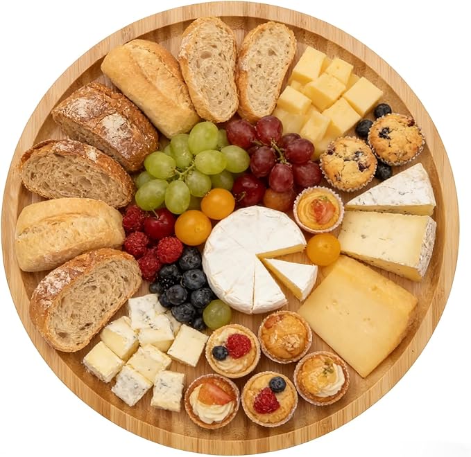 3 PCS 12 Inch Round Bamboo Tray, Bamboo Serving Platter Round Wood Plate, Unfinished Wood Tray for Pizza, Cheese, Fruit, Breakfast