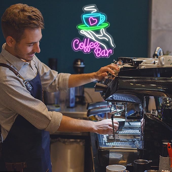 Coffee Bar Neon Sign for Wall Decor, Cafe Neon Light with USB Dimmable LED Neon Coffee Light Up Sign for Cafe Bar, Shop Business, Restaurants, Kitchen Party Decoration Gifts
