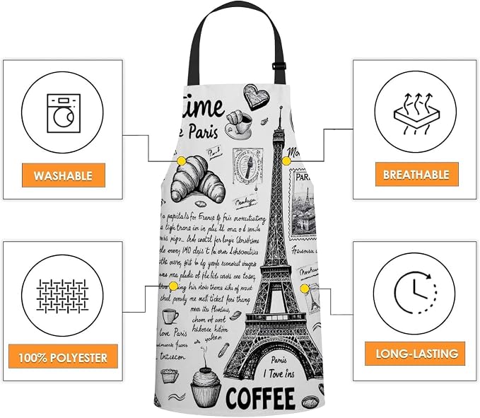 Retro Postcard with Eiffel Tower in Paris Kitchen Apron for Women Men, Unisex Adjustable Cooking Apron, Waterproof Apron for Home Kitchen, Restaurant, Coffee House - Image 4