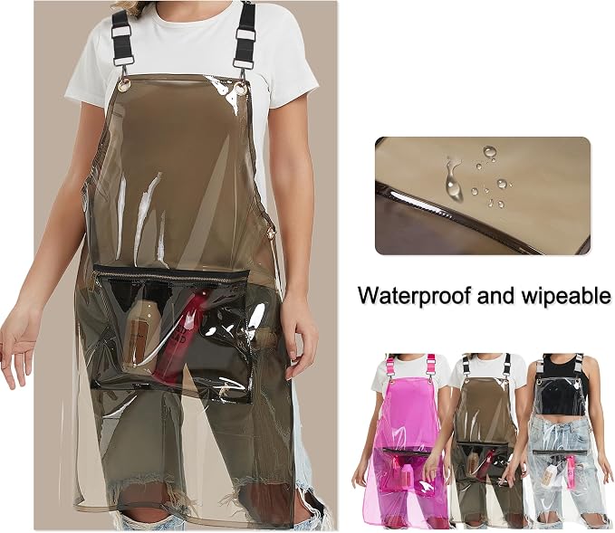 Hair Stylist Apron with pocket - Waterproof Transparent Salon Apron,One-Size-Fits-Most, Adjustable webbing - Image 3