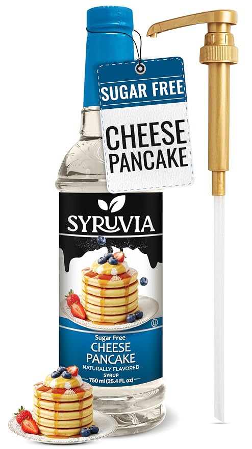 Syruvia Sugar Free Coffee Syrup, Cheese Pancake Flavored Syrup for Drinks, Lattes and Desserts – 25.4 fl oz, With Pump by SYRUVIA