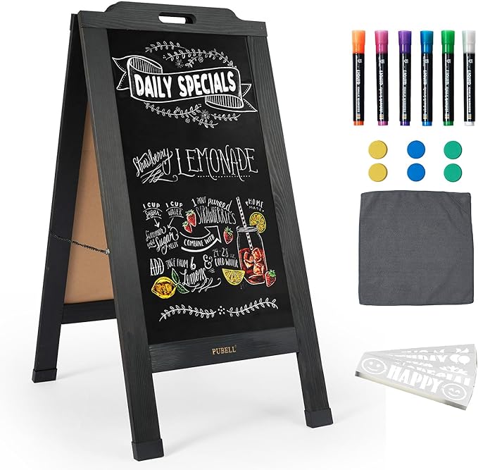 Magnetic Sandwich A-Frame Chalkboard Sign - 40 x 20 Inches, Black Large Wooden Chalk Board for Sidewalk, Stand up Double-Sided Outdoor Easel Display for Restaurant Cafe Shop Wedding Party or Business