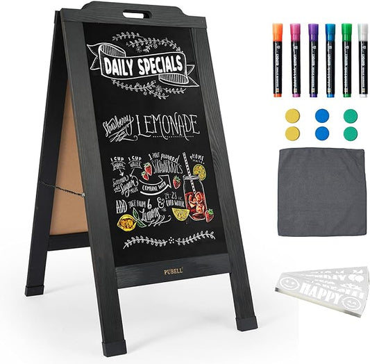 Magnetic Sandwich A-Frame Chalkboard Sign - 40 x 20 Inches, Black Large Wooden Chalk Board for Sidewalk, Stand up Double-Sided Outdoor Easel Display for Restaurant Cafe Shop Wedding Party or Business