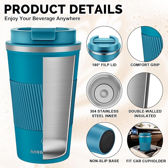 MOMSIV 17oz Travel Mug, Insulated Coffee Cup with Leakproof Lid, Vacuum Stainless Steel Double Walled Reusable Tumbler for Hot and Cold Water Coffee and Tea In Travel and Car