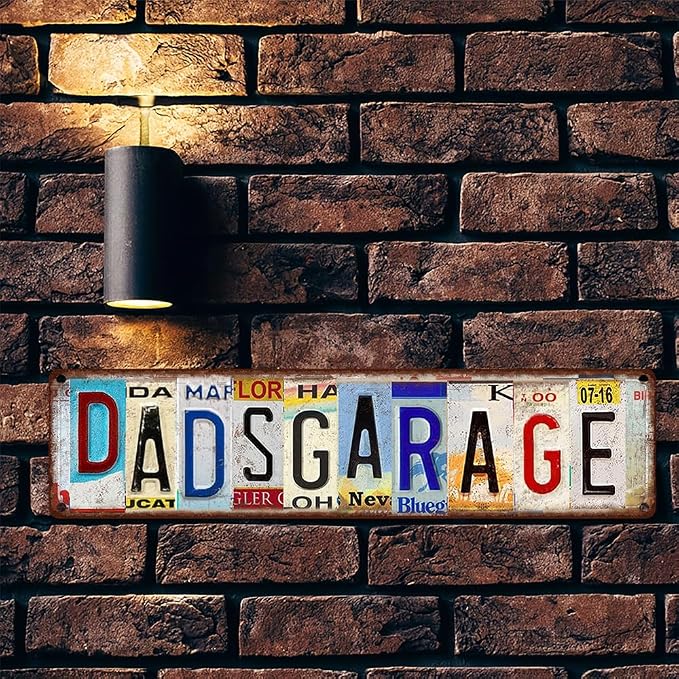 Vintage License Plate DADS GARAGE Sign – 16x4 Inch Rustic Tin Wall Décor for Workshop, Home Garage, Man Cave, Tool Shed or Father's Day Gift - Image 5