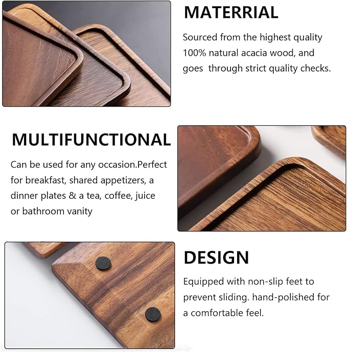 Wooden Serving Platter, Small Decorative Trays for Parties, Appetizers, Tea/Coffee, and Cheese, Handcrafted Wooden Board Set of 2 (S)
