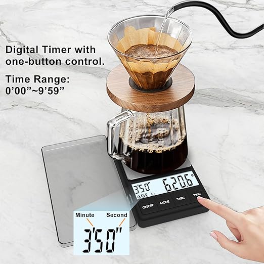 Coffee Scale with Timer 1000g /35oz, Accuracy 0.1g, Espresso Scale for Both Pour Over and Espresso Machine, Units in Gram and Ounce, Easy Control Timer, Mini Scale for Coffee