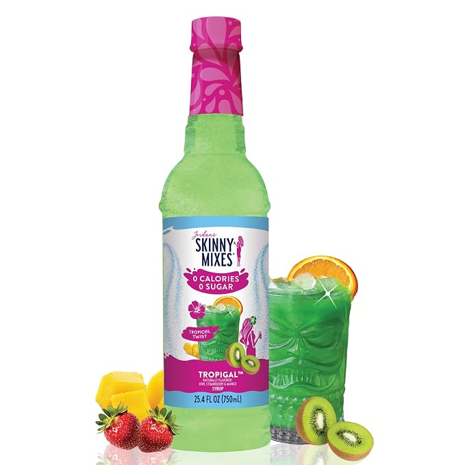 Jordan's Skinny Mixes Sugar Free Syrup, Tropical Flavor, Fruit Flavored Water Enhancer, Drink Mix for Iced Tea, Lemonade, Drinks, Low Calorie Water Flavoring, Dairy & Gluten Free, Kosher, 25.4 Fl Oz by JordansSkinnyMixes
