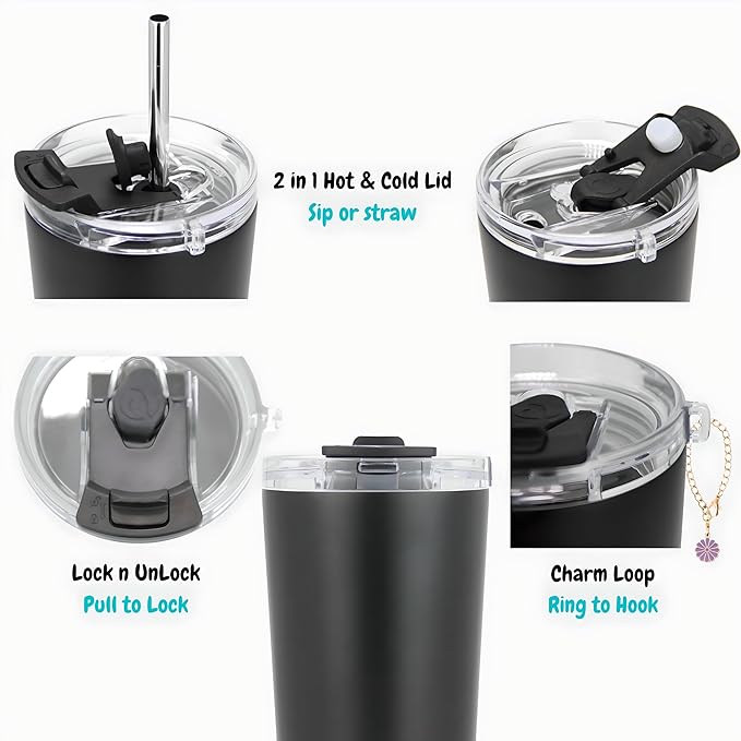 Drinco - 20 oz Stainless Steel Tumbler | Double Walled Vacuum Insulated Mug With Lid, 2 Straws, For Hot & Cold Drinks (20oz Sakura)