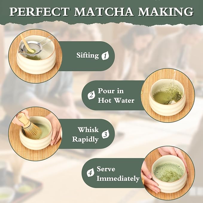 Matcha Whisk Set with Bamboo Whisk Matcha Whisk Holder Bamboo Scoop and Tea Spoon 4 Pcs Matcha Making Kit Japanese Tea Tools For Gift