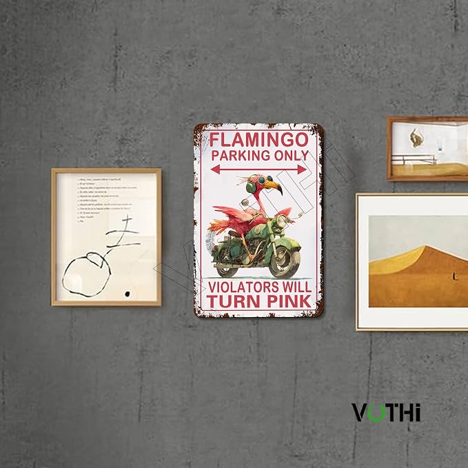 Funny Flamingo "Parking Only" Metal Tin Sign - Vintage Retro Wall Art Decor for Home, Garage, Bar, Cafe, Game Room, Basement for Wall Decor - 8x12 Inch - Image 4