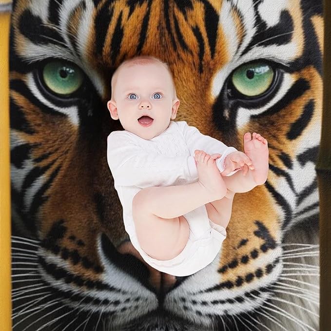 Beautiful Tiger Bamboo Eye Nose Super Soft Throw Blanket, Rustic Whisker Orange Flannel Fleece Decorative Throw for Sofa Couch Bedroom Decor Outdoor Use 30"x40"