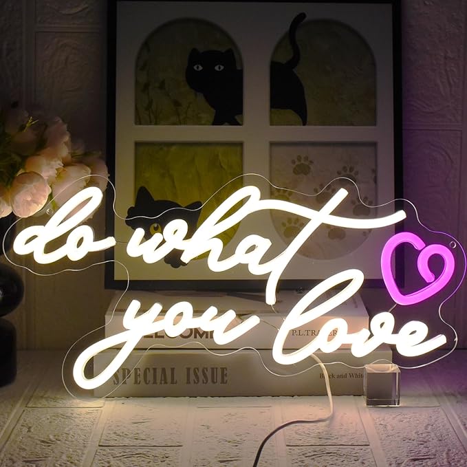 Do What You Love Neon Sign for Wall Decor, Warm White Letters Neon Light Dimmable USB Powered LED Sign for Bedroom Home Bar Wall Decor Anniversary Valentine's Celebrations Wedding Party