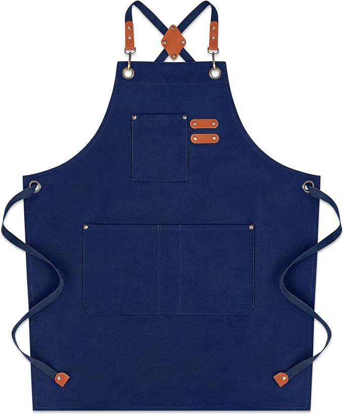 Chef Aprons for Men Women with Large Pockets, Cotton Canvas Water Repellent Kitchen Apron for Cooking by Cardkiss