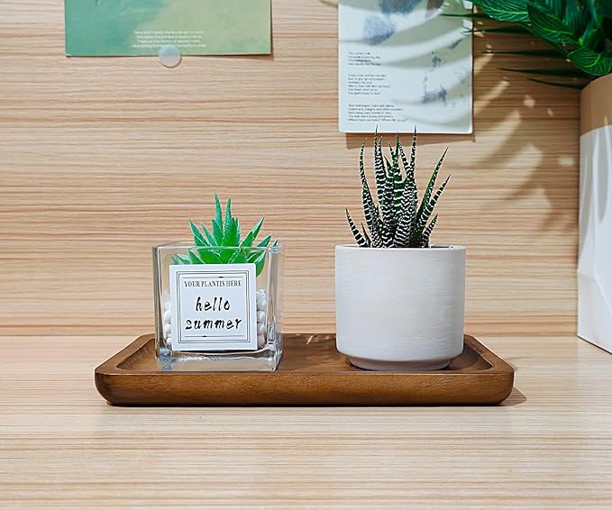 Small Wooden Tray (7.5 x 4.1 inch) 6 Pack, Rectangular Mini Serving Tray for Coffee Tables, Dessert, Snack, Fruit, Acacia Wood Platter for Vegetable, Decor Restaurant