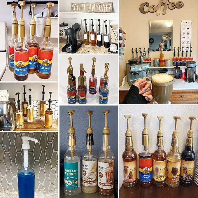 12 Pcs Syrup Pumps Dispenser, Compatible with 25.4 Oz/750ml Bottles, Great for Home & Coffee Bar Drinking Mixes, Tea, Beverage, Cocktails, Plus Spoons(Gold 5.23") - Image 7