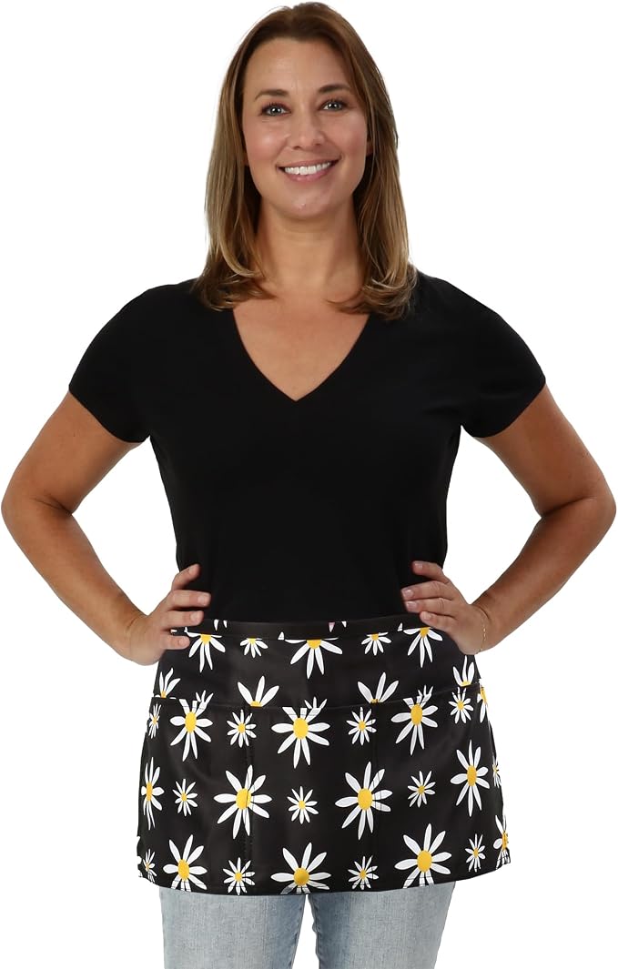 Plum Hill Cute Half Apron with Pockets - Waitress Apron for Servers – Teacher Apron with 3-Pockets - Image 2