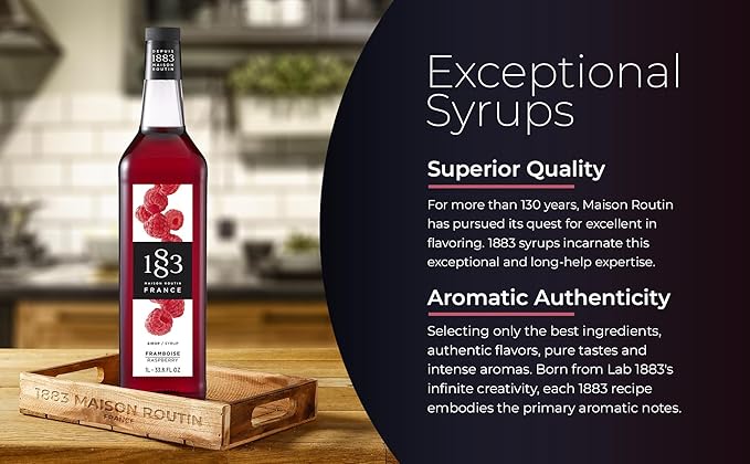 1883 Raspberry Syrup for Drinks, Made in France, 1 Liter Plastic Bottle