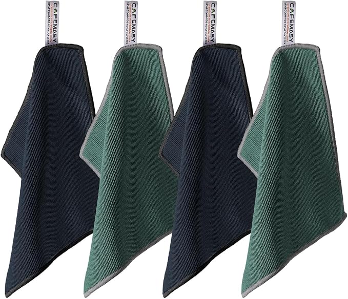 CAFEMASY Barista Towels Espresso Machine Accessories - 4 Pack Premium Absorbent Barista Cloth 8"x 8" Microfiber Coffee Machine Steam Wand Cleaning Rag Coffee Towel for Espresso Bar by CAFEMASY