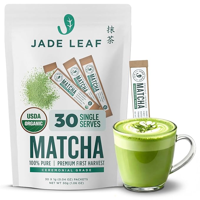 Jade Leaf Matcha Organic Ceremonial Grade Matcha Green Tea Powder On The Go Packets - Convenient For Lattes, Smoothies, Usucha, 30 Count (0.04 Ounce Packets)