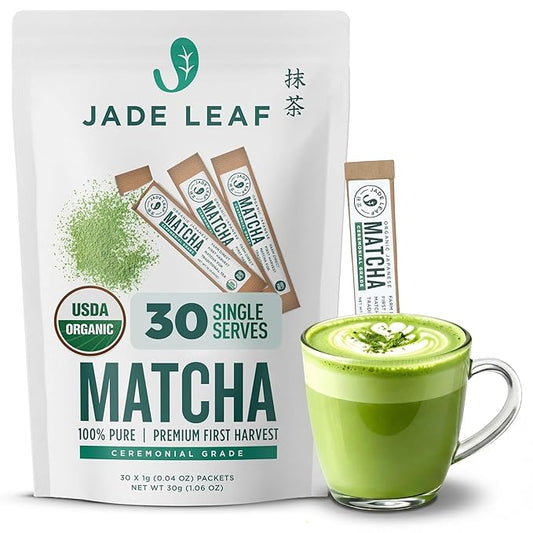 Jade Leaf Matcha Organic Ceremonial Grade Matcha Green Tea Powder On The Go Packets - Convenient For Lattes, Smoothies, Usucha, 30 Count (0.04 Ounce Packets)