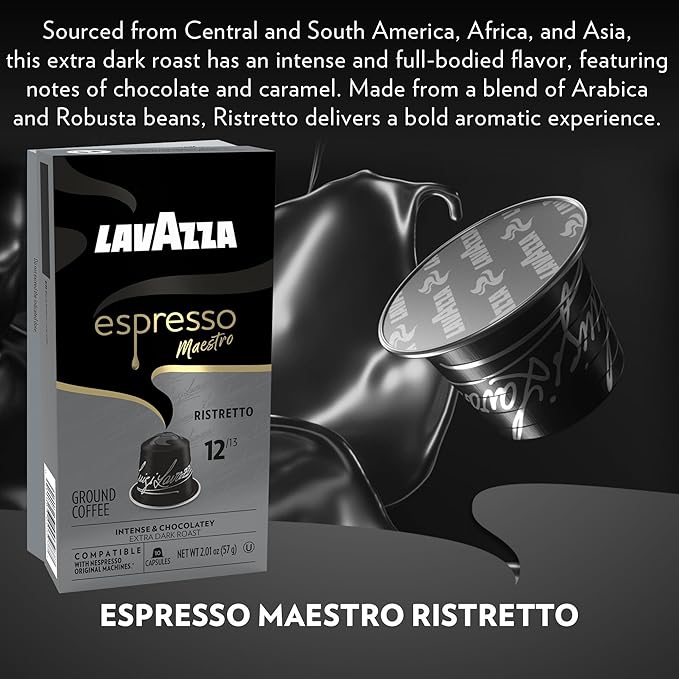 Lavazza Lavazza Ristretto Noble Dark Roast Coffee Capsules Compatible with Nespresso Original Machines, Ristretto, 10 Count (Pack of 6)