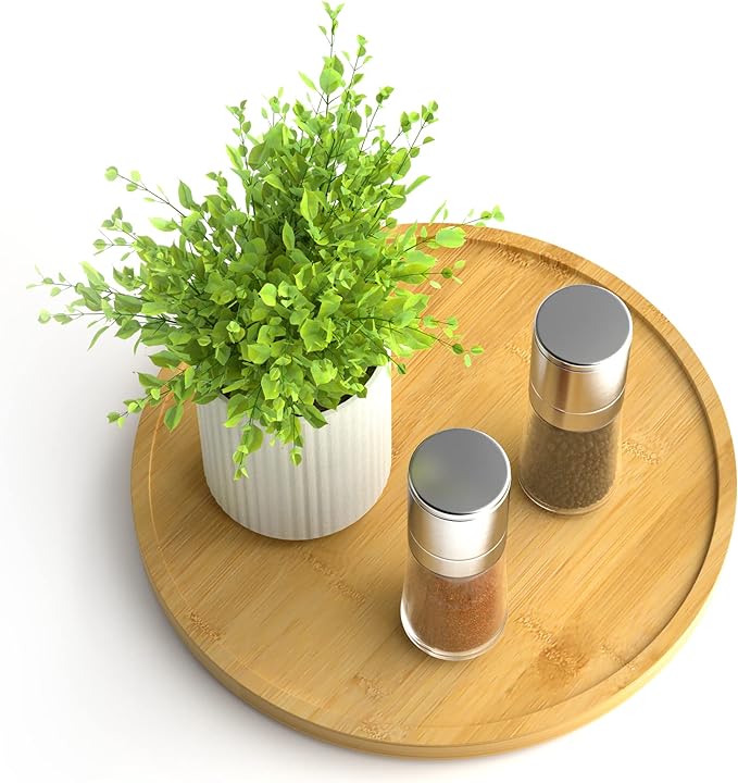 Lazy Susan Organizer Homerays 9 Inch Non-Skid Bamboo Lazy Susan for Kitchen Rotating Spice Rack for Kitchen Cabinet, Wood Turntable for Kitchen Countertop Organizer by Homerays