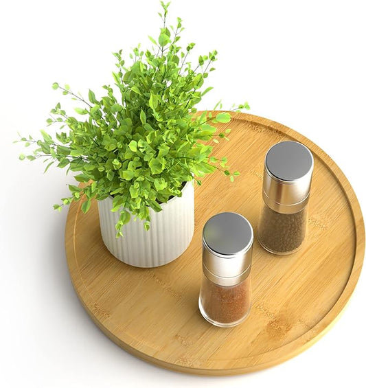 Lazy Susan Organizer Homerays 9 Inch Non-Skid Bamboo Lazy Susan for Kitchen Rotating Spice Rack for Kitchen Cabinet, Wood Turntable for Kitchen Countertop Organizer by Homerays