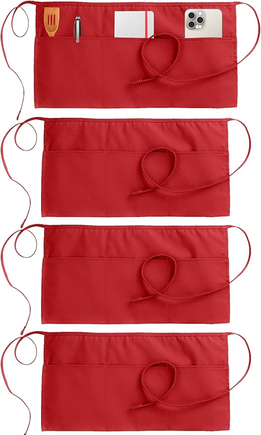 Utopia Wear 4 Pack Server Aprons with 3 Pockets, Waiter and Waitress Waist Aprons for Women with Pockets, Men Short Aprons