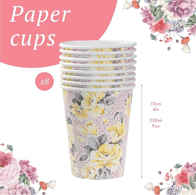 Talking Tables Tea Party Vintage Floral Paper Cups | Truly Scrumptious | Also Great For Birthday Party, Baby Shower, Wedding And Anniversary | Paper, 12 Pack