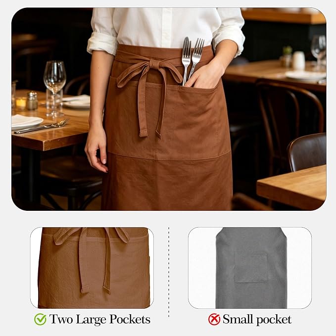 Cityelf Half Apron for Women Men Cotton Linen with 2 Large Pockets Waist Short Bistro Server Aprons Waiter Waitress Unisex - Image 6