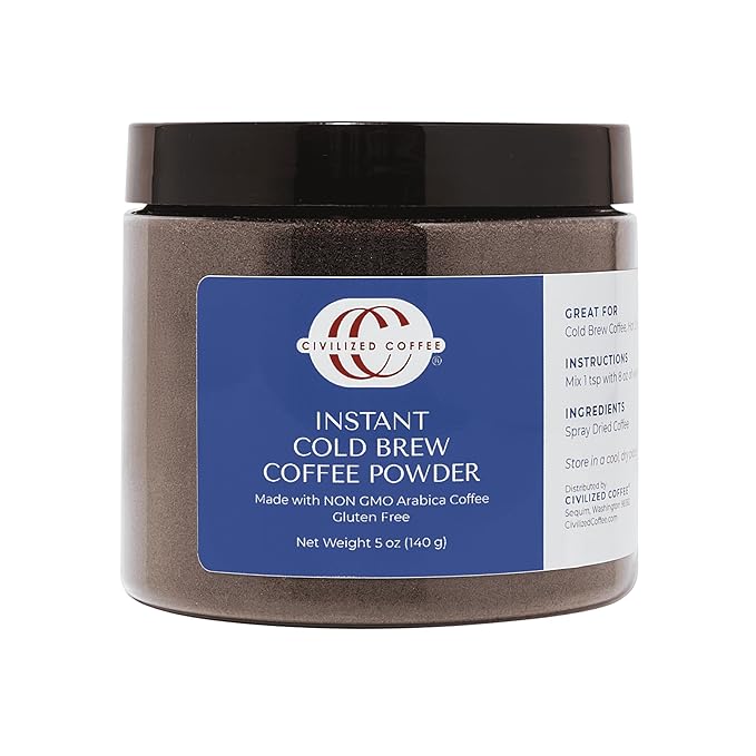 Civilized Coffee Instant Cold Brew Coffee Powder Medium Dark Roast Non-GMO Jar (5 oz)