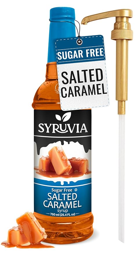 Syruvia Sugar Free Coffee Syrup, Salted Caramel Flavored Syrup for Drinks, Lattes, and Desserts – 25.4 fl oz, With Pump by SYRUVIA