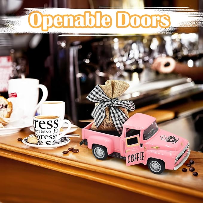 Pink Mini Metal Truck Decor: Farmhouse Coffee Bar Decor - Vintage Truck Decor for Countertop, Tiered Tray, Coffee Station - Image 2