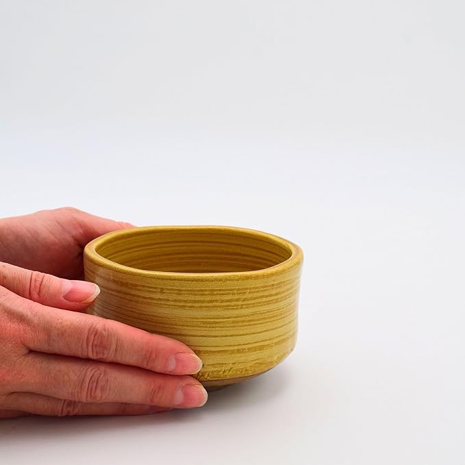Product of Gifu Japan Ceramic Matcha Bowl, Handmade Chawan Japanese Green Tea Cup, Matcha Mixing Bowl, 400ml 13.6 oz, Brush Stroke Pattern, Yellow, Japanese Gifts