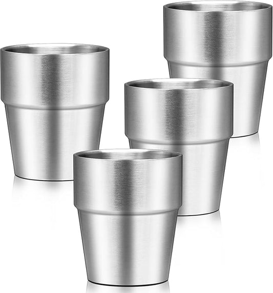 Metal Cup, 10 oz Insulated Tumbler, 4 Pack Double Wall Unbreakable Stackable Water Tumblers Insulated Stainless Steel Cups Premium Drinking Glasses for Travel Camping Home Outdoor