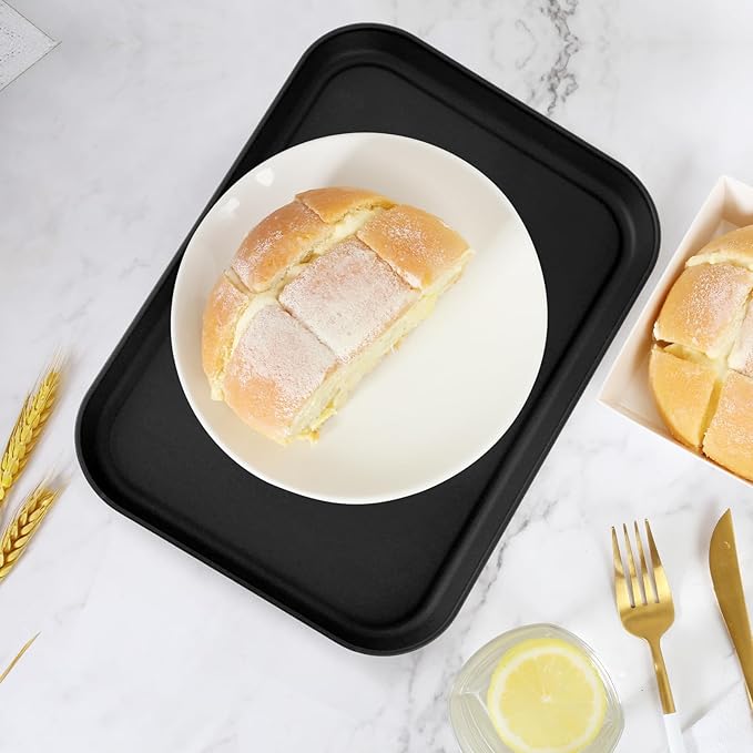 4 Pack Black Plastic Serving Trays for Party Serving Food - Rectangular, 8.66 by 12 in, Heavy Duty Dessert Trays for Food Erving Platters for Party Tray Decor Veggie,Snack