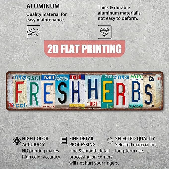 Fresh Herbs Metal Sign - Vintage Aluminum Tin Plaque 4x16 Inch - Kitchen Garden Cafe Wall Decor– Vintage Kitchen Wall Sign - Image 3
