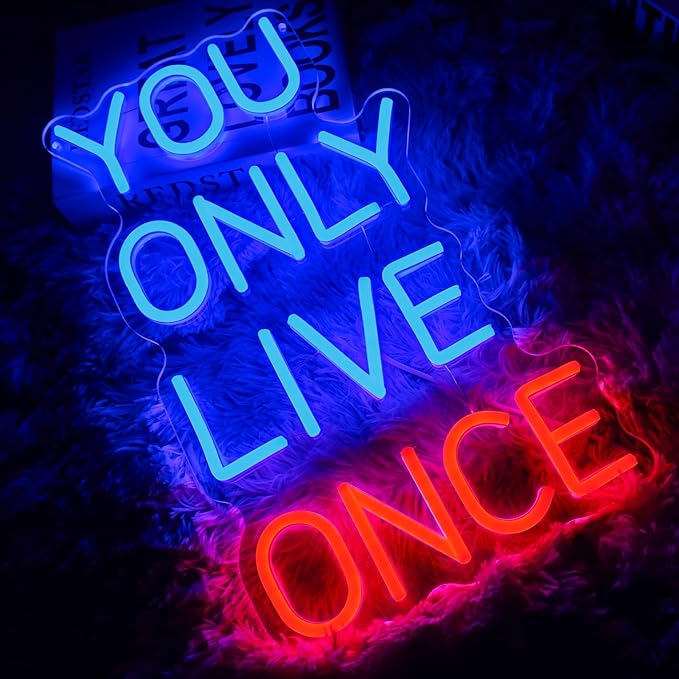 You Only Live Once Neon Sign for Wall Decor Dimmable Inspirational Led Sign for Bedroom Motivational Neon Light for Game Room Garage Man Cave Cafe Bar Club Party Decoration