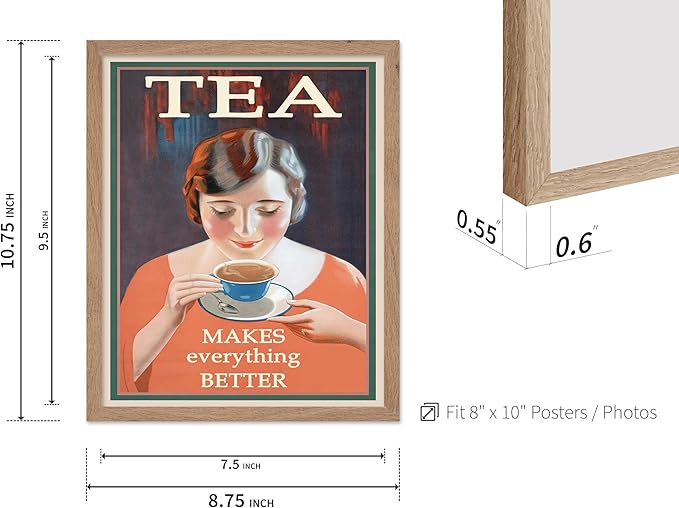Poster Master Vintage Tea Makes Everything Better Print - Retro Food & Drink Poster - Positive Quotes Art - Gift for Women, Tea Lover - Decor for Kitchen, Teahouse - 8x10 Beige Framed