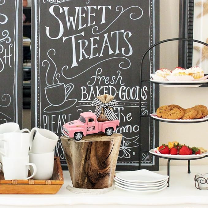 Pink Mini Metal Truck Decor: Farmhouse Coffee Bar Decor - Vintage Truck Decor for Countertop, Tiered Tray, Coffee Station - Image 6