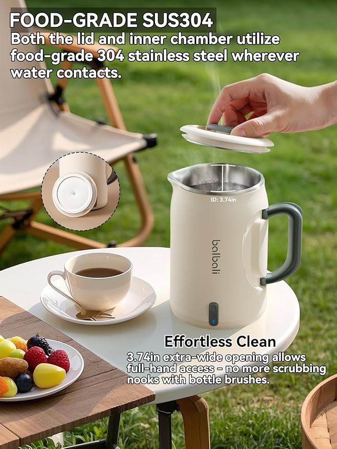 balbali 20oz Small Electric Kettle for Boiling Water - Collapsible Handle Mini Electric Kettle/Boiler for Tea - 400w Low Wattage Portable Kettle for Travel – White