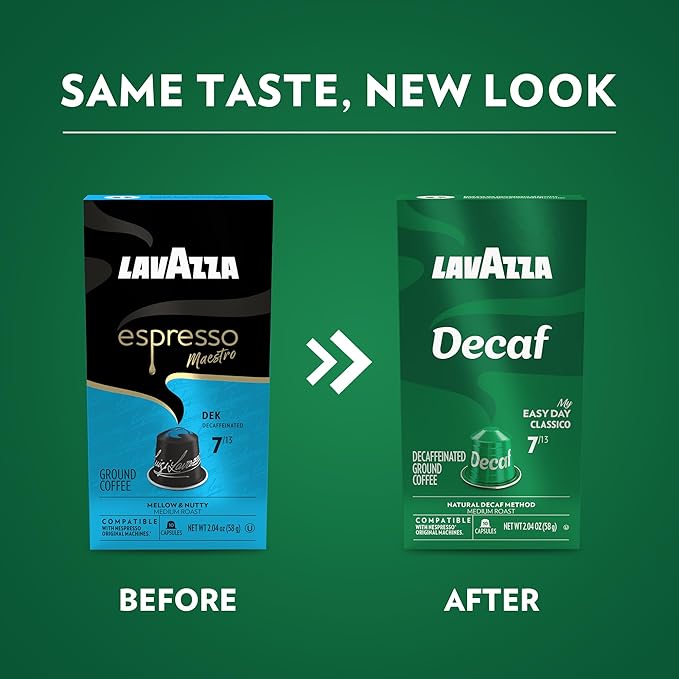 Lavazza Espresso Maestro Decaf (DEK) Aluminum Capsules Compatible with Nespresso* Original Machines, Medium Espresso Roast, Arabica and Robusta Blend, Packaging Vary,10 Count(Pack of 12)