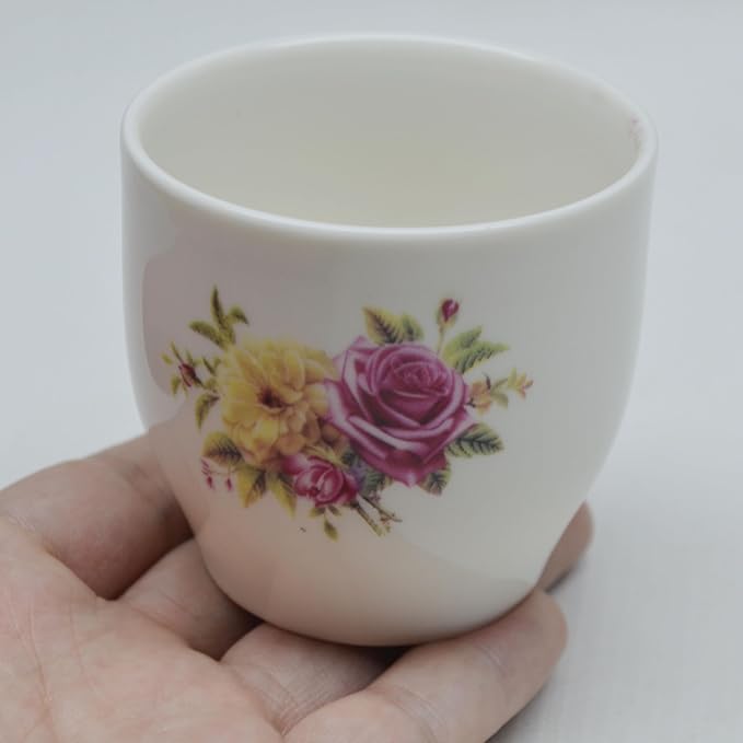 Porcelain Teacup, 5oz Cups Painted Flowers Coffee Tea Water Pot Ceramic Kettle Tea pot Accessories (cup*4)