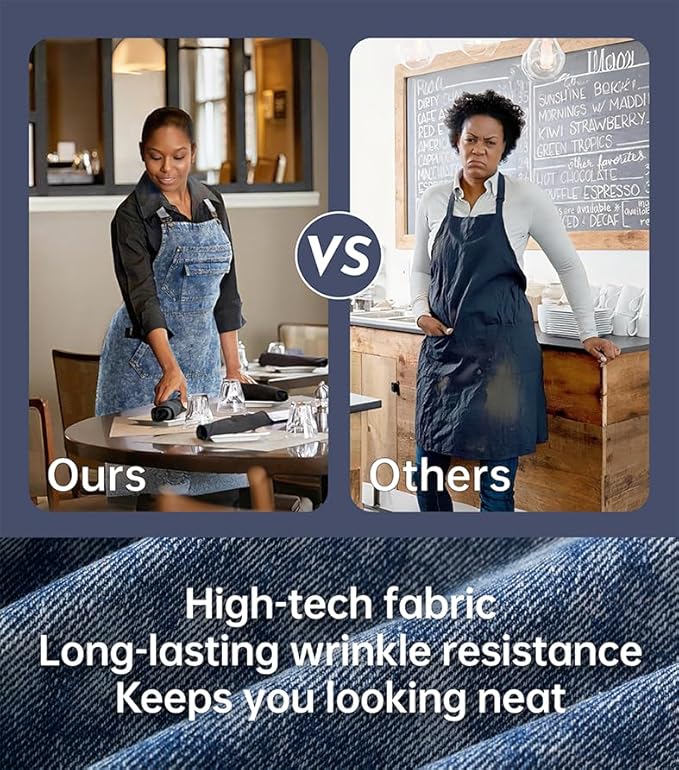 Denim Apron with Pockets for Hair Stylist Gardening Craftsmen Barista Women Hairdresser Jean Work Apron Cross Straps