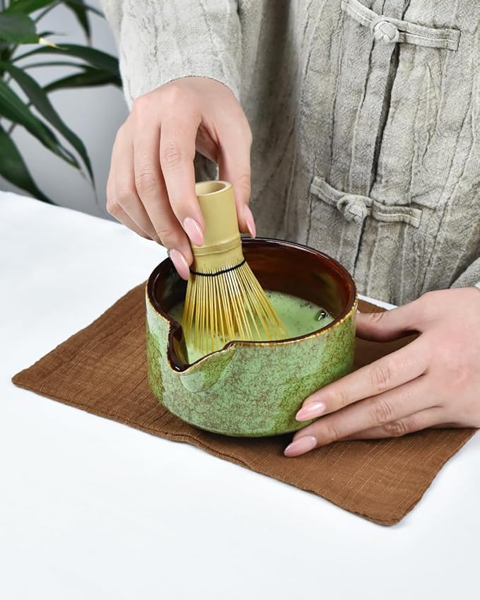 Artcome Premium Matcha Tea Set - 20.2oz Ceramic Bowl, Bamboo Whisk, Scoop, Whisk Holder & Brewing Guide - Complete Set for Authentic Japanese Matcha Ceremony