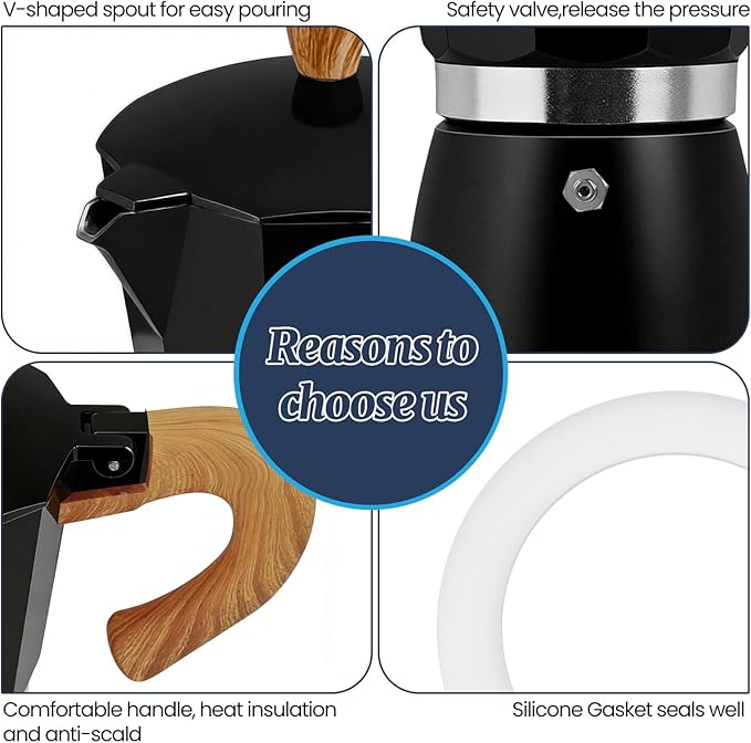 6 Cup Moka Pot Aluminum 300ml Italian Coffee Maker Stovetop Espresso CoffeeMakers Mocha Pot Percolator for Electric Ceramic Stove Classic Greca Cafe Makers Portable for Easy Brewing